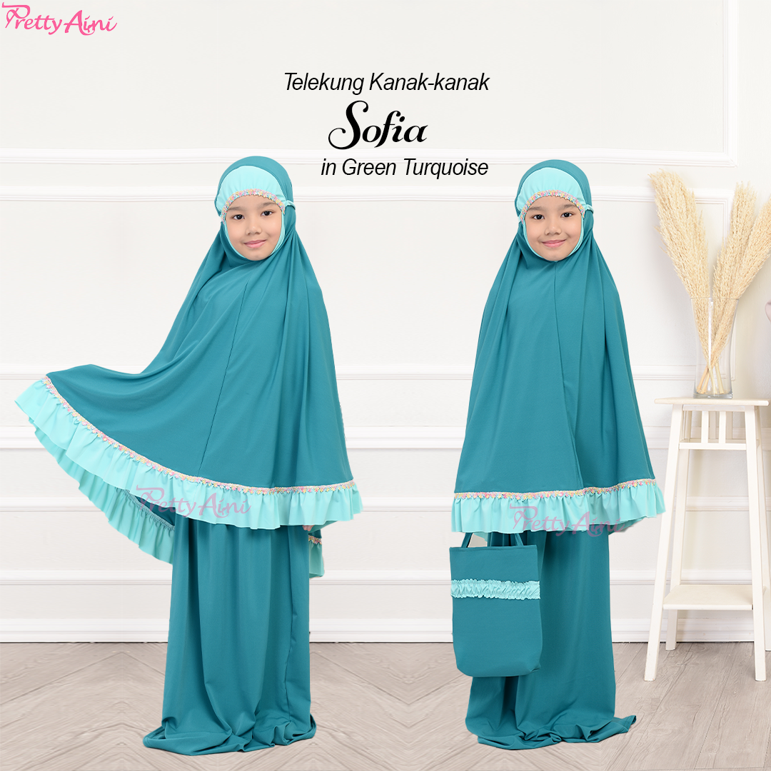 Telekung Kanak-kanak Sofia - Green Turquoise