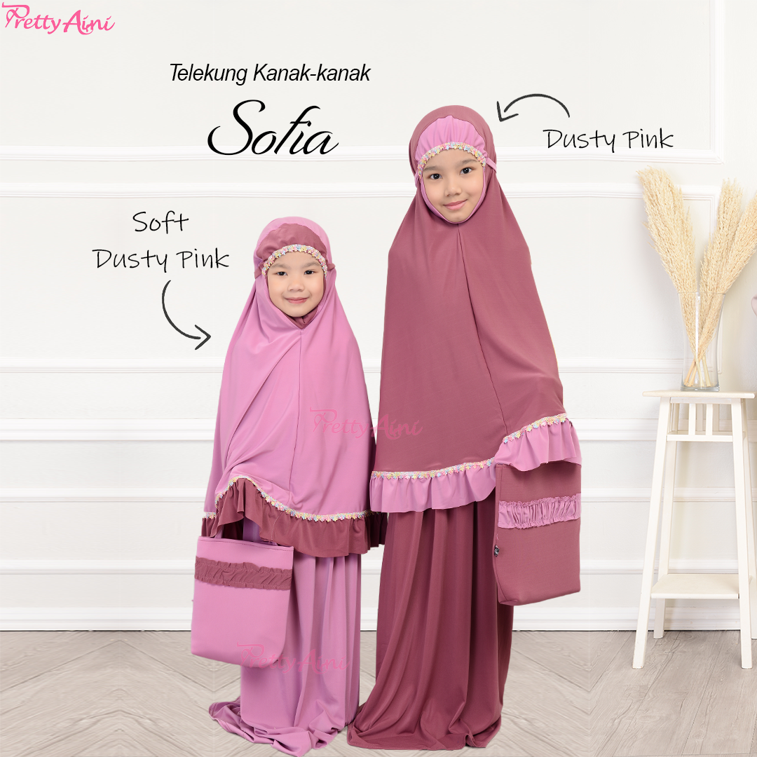 Telekung Kanak-kanak Sofia - Soft Dusty Pink