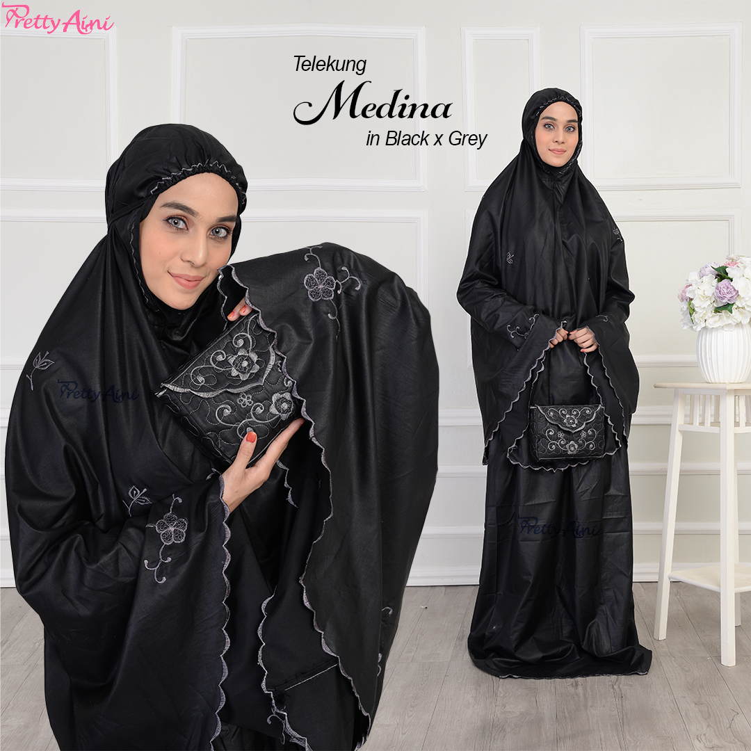 Telekung Medina A - Black x Grey