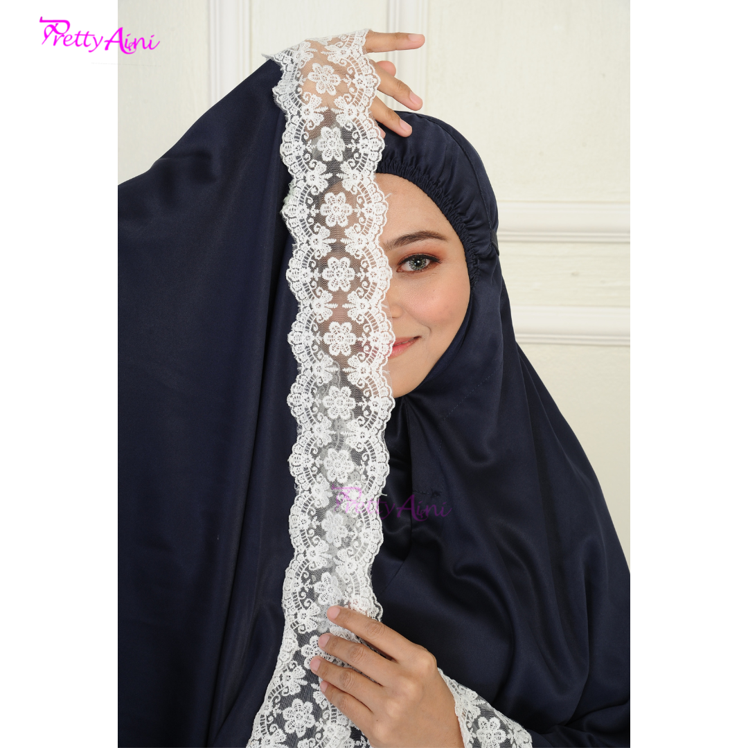 Telekung Dahlia - Navy Blue X White - Image 6