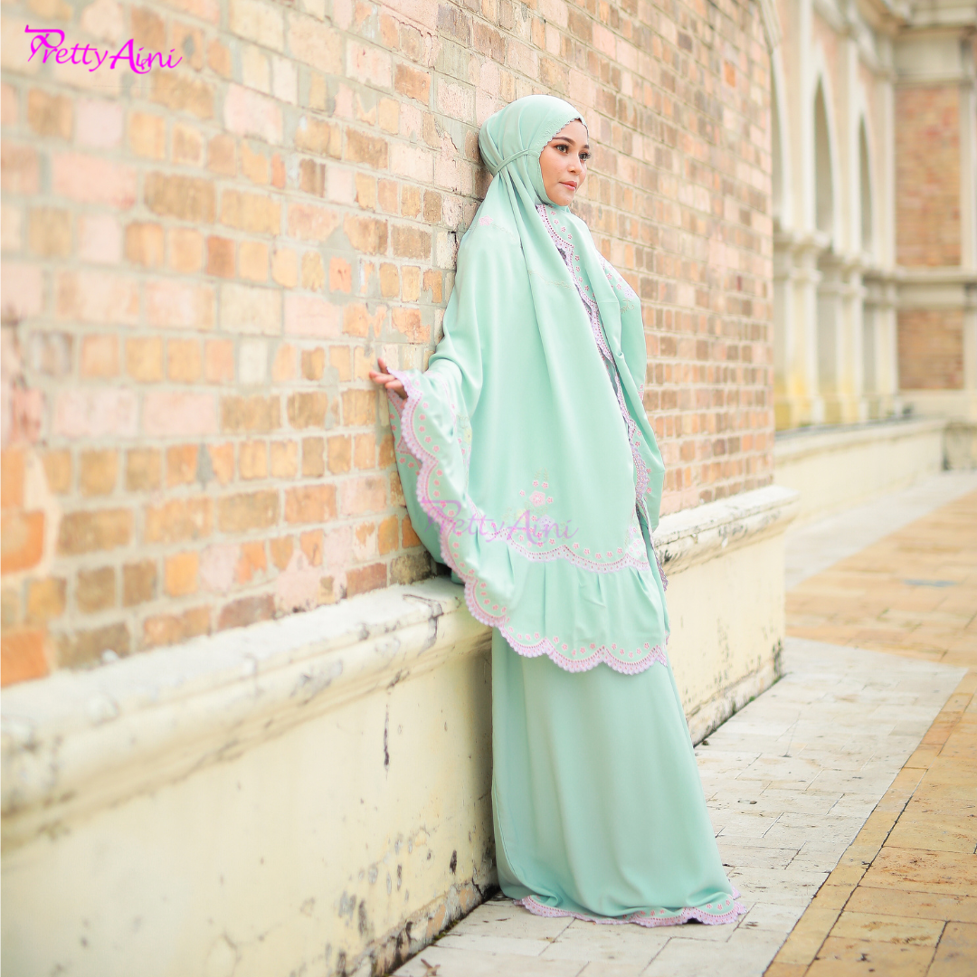 Telekung Balqis - Soft Green - Image 4