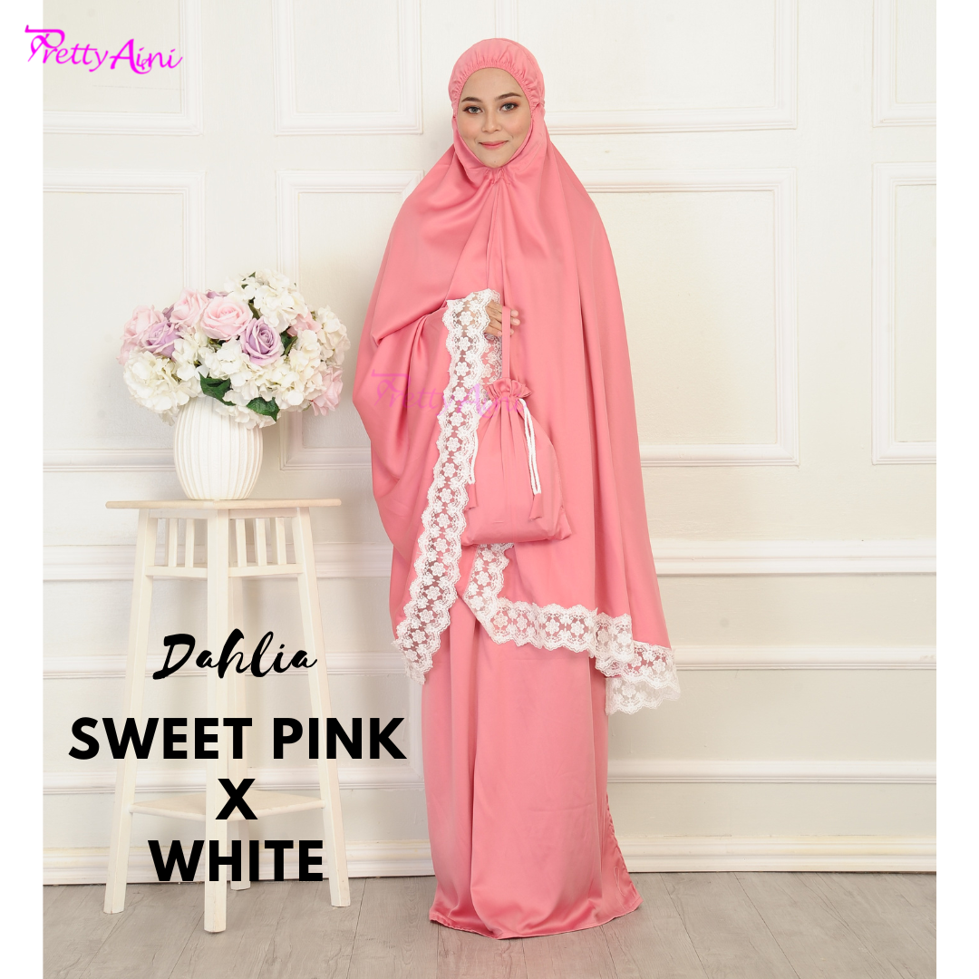 Telekung Dahlia - Sweet Pink X White