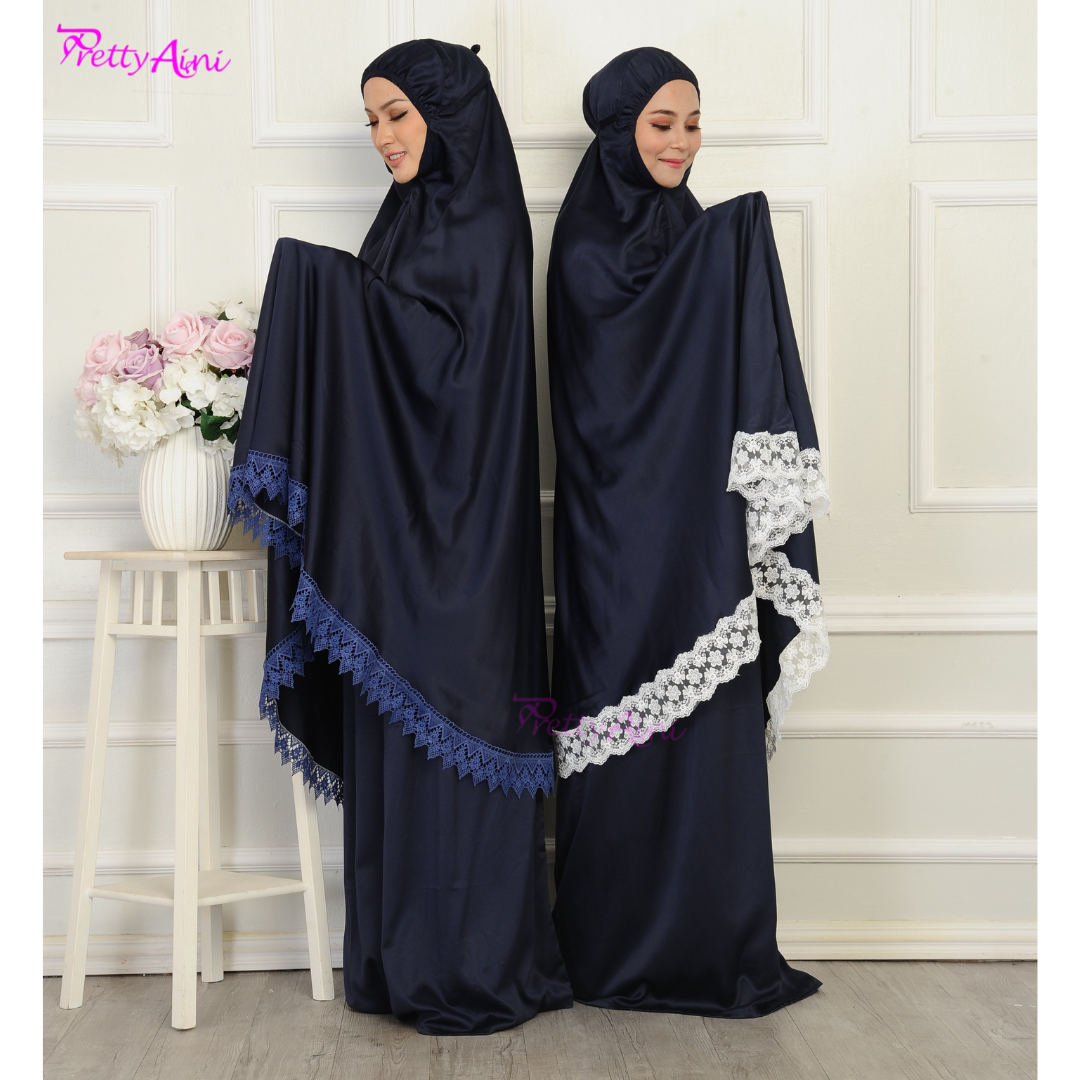 Telekung Dahlia - Navy Blue X White - Image 7