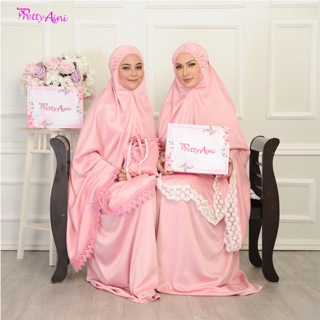 Telekung Dahlia - Flamingo X White - Image 7