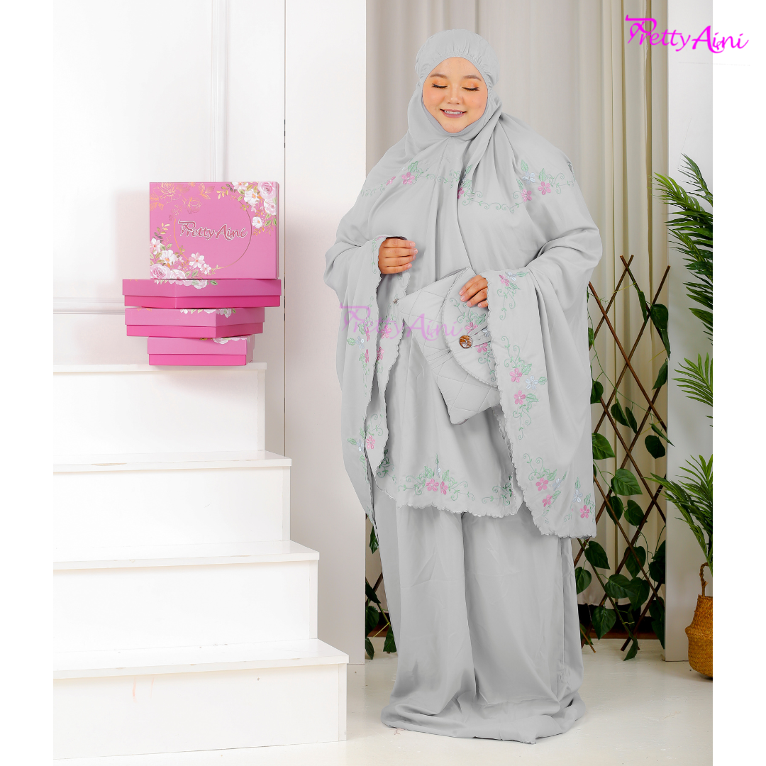 Telekung Humaira Plus Size - Grey - Image 6