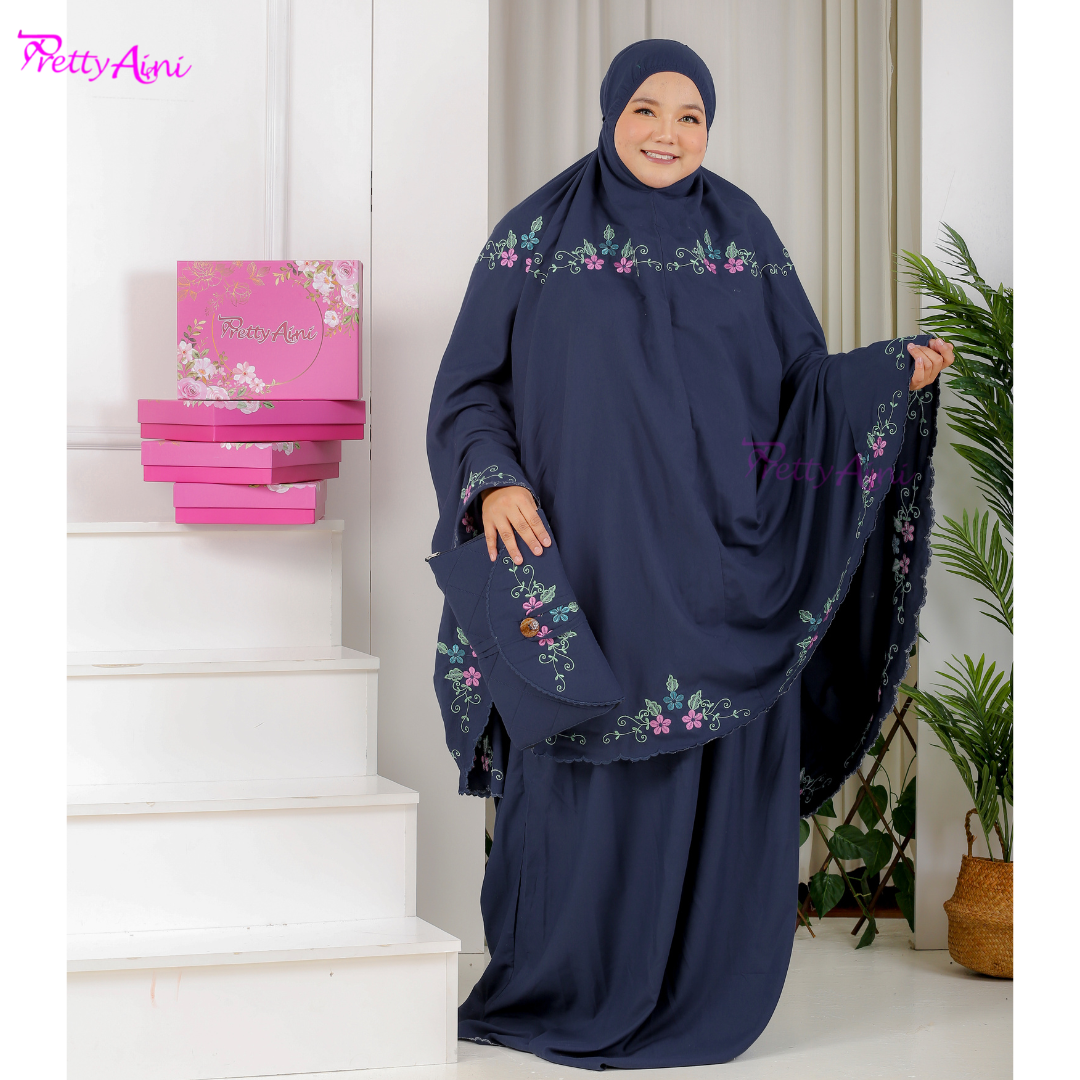 Telekung Humaira Plus Size - Navy Blue - Image 6