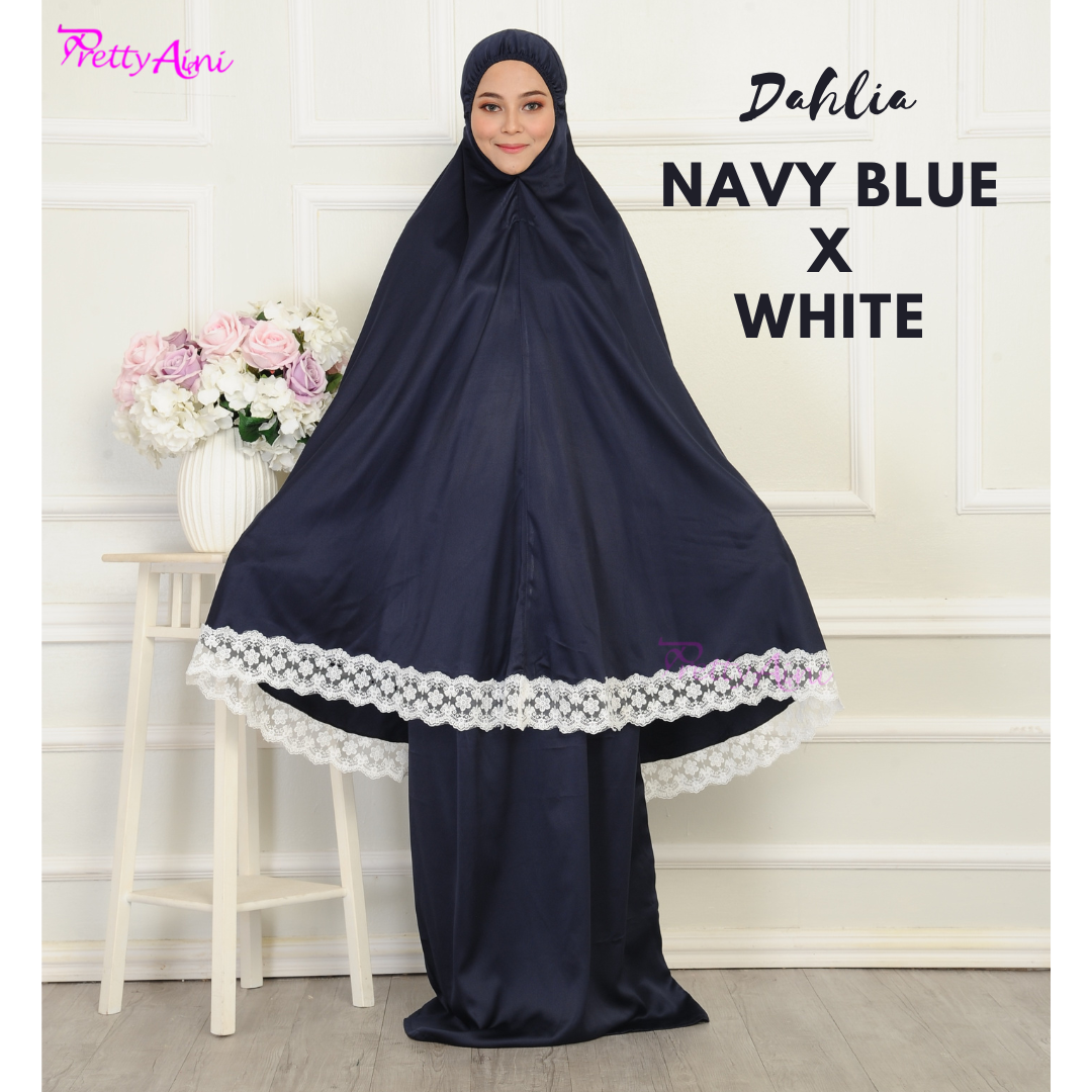 Telekung Dahlia - Navy Blue X White