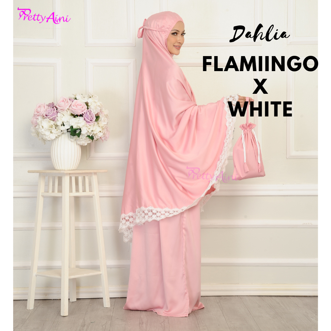 Telekung Dahlia - Flamingo X White