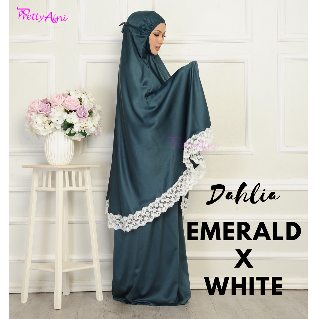 Telekung Dahlia - Emerald X White