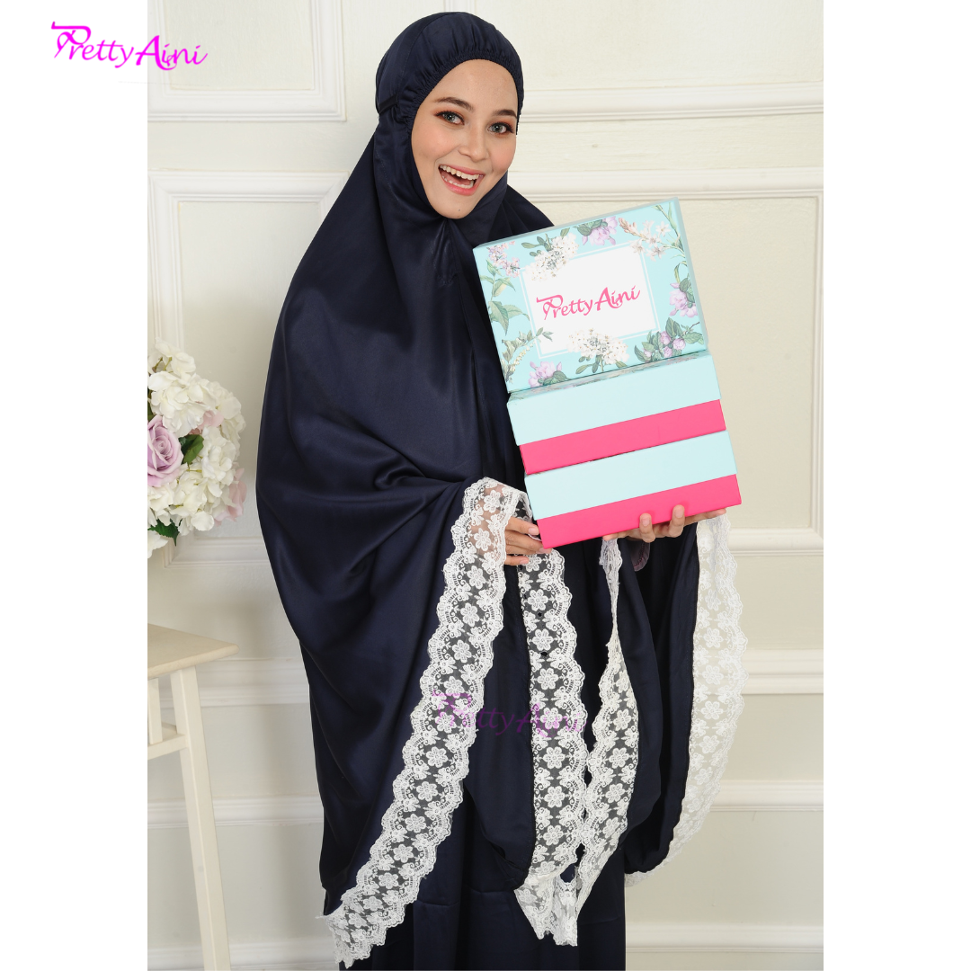 Telekung Dahlia - Navy Blue X White - Image 8