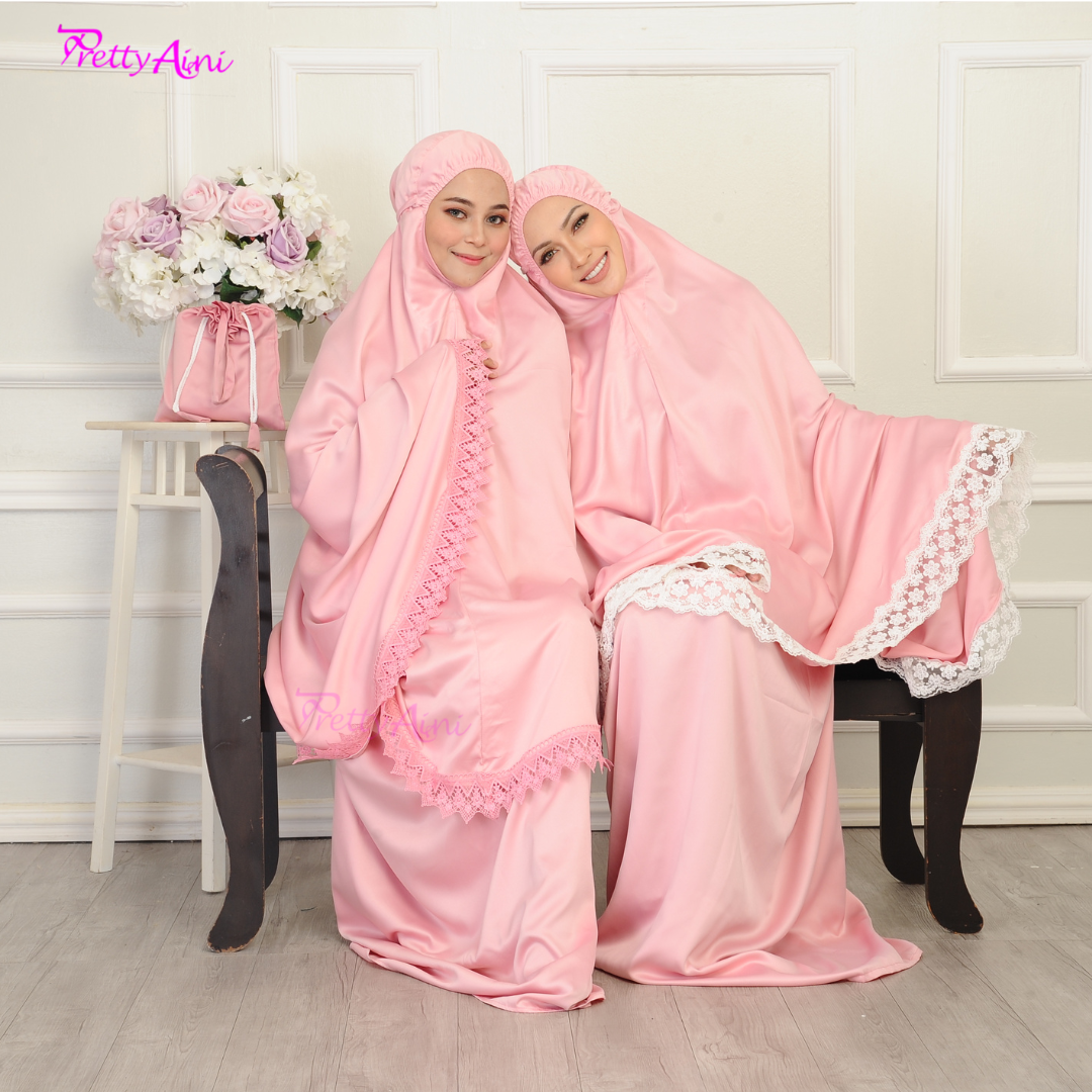 Telekung Dahlia - Flamingo X White - Image 8