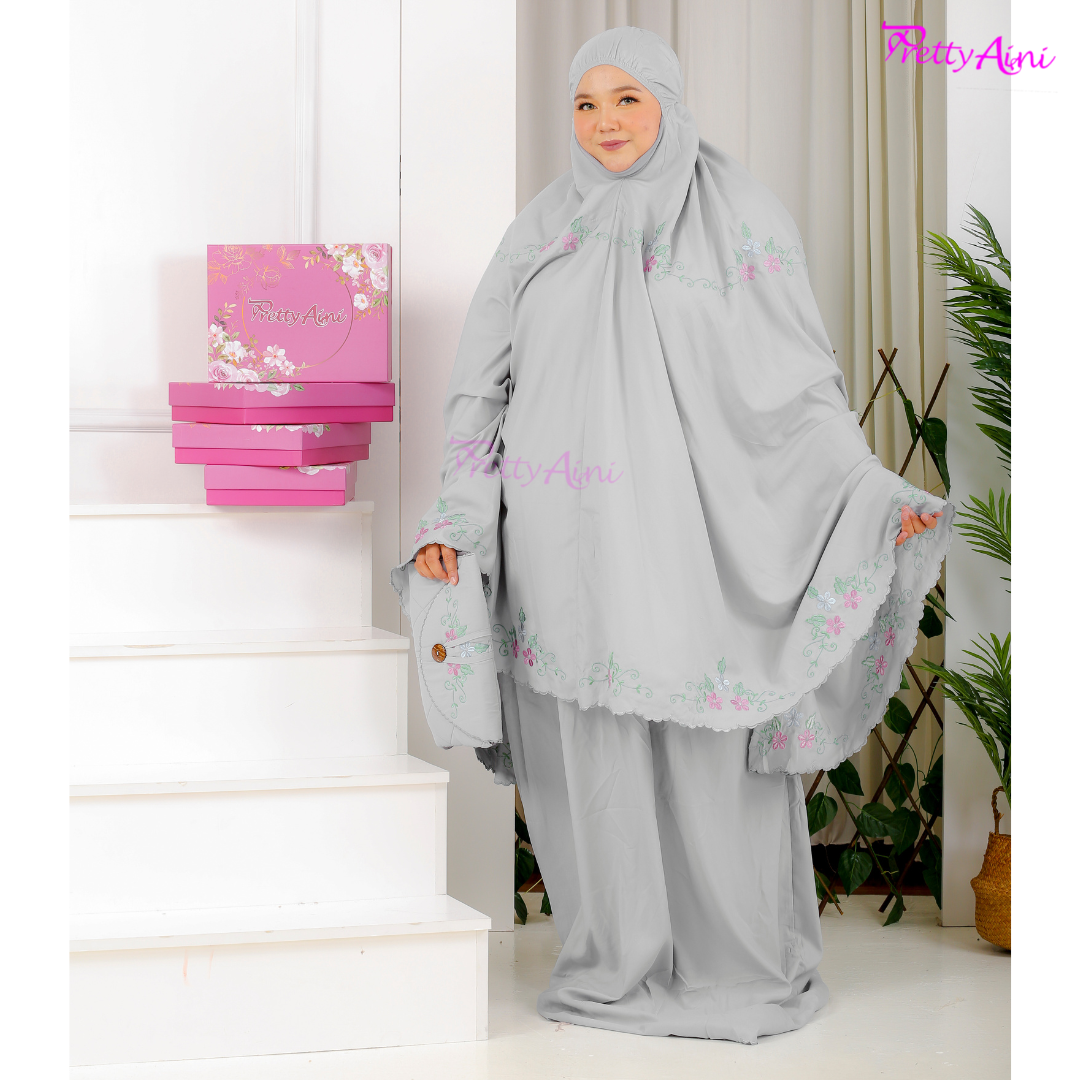 Telekung Humaira Plus Size - Grey - Image 7