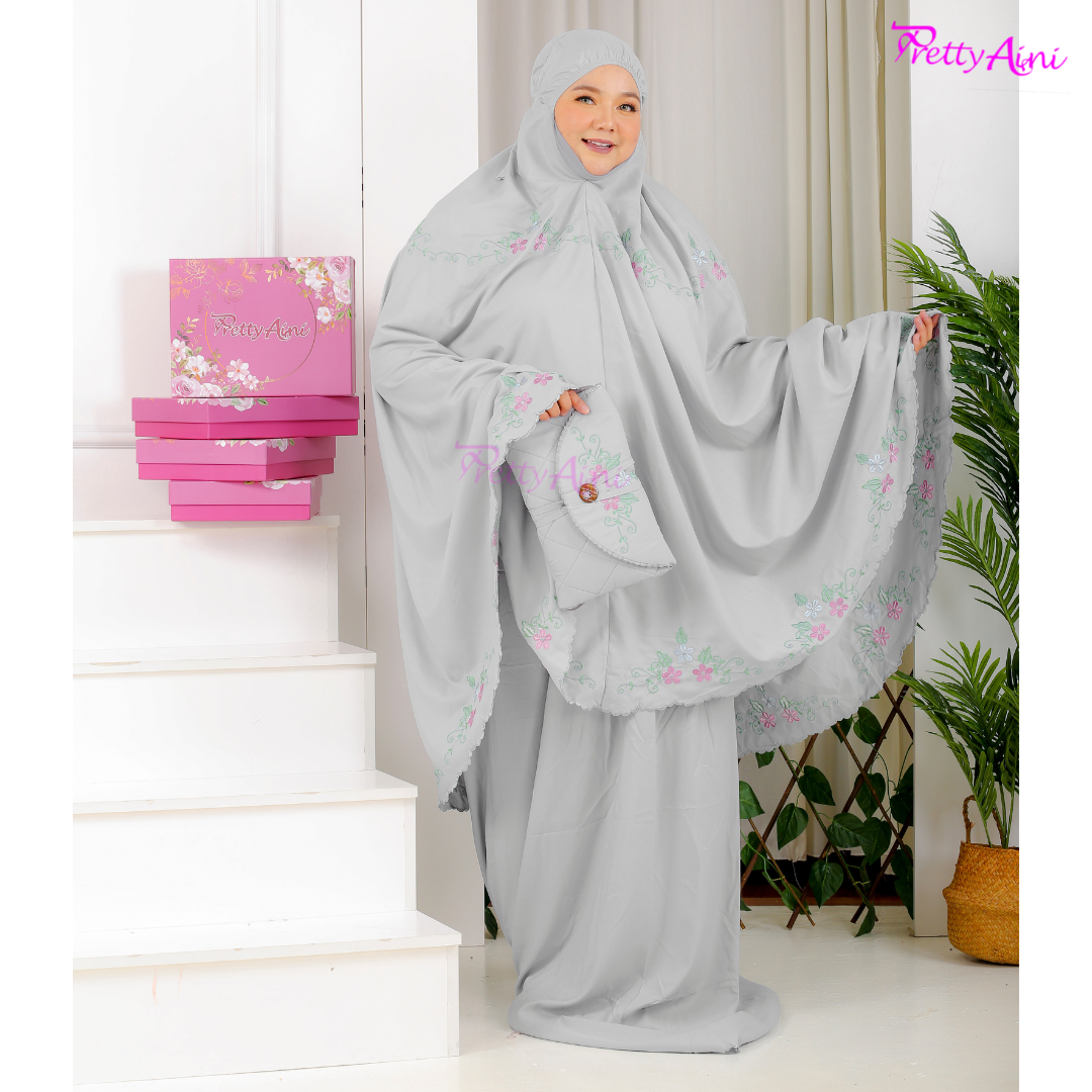 Telekung Humaira Plus Size - Grey - Image 8