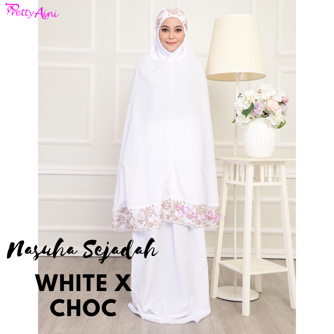 Telekung Nasuha Sejadah - White x Choc