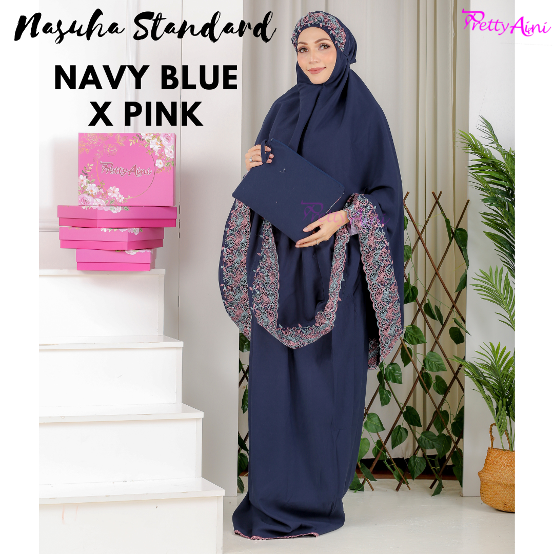 Telekung Nasuha Standard - Navy Blue x Pink